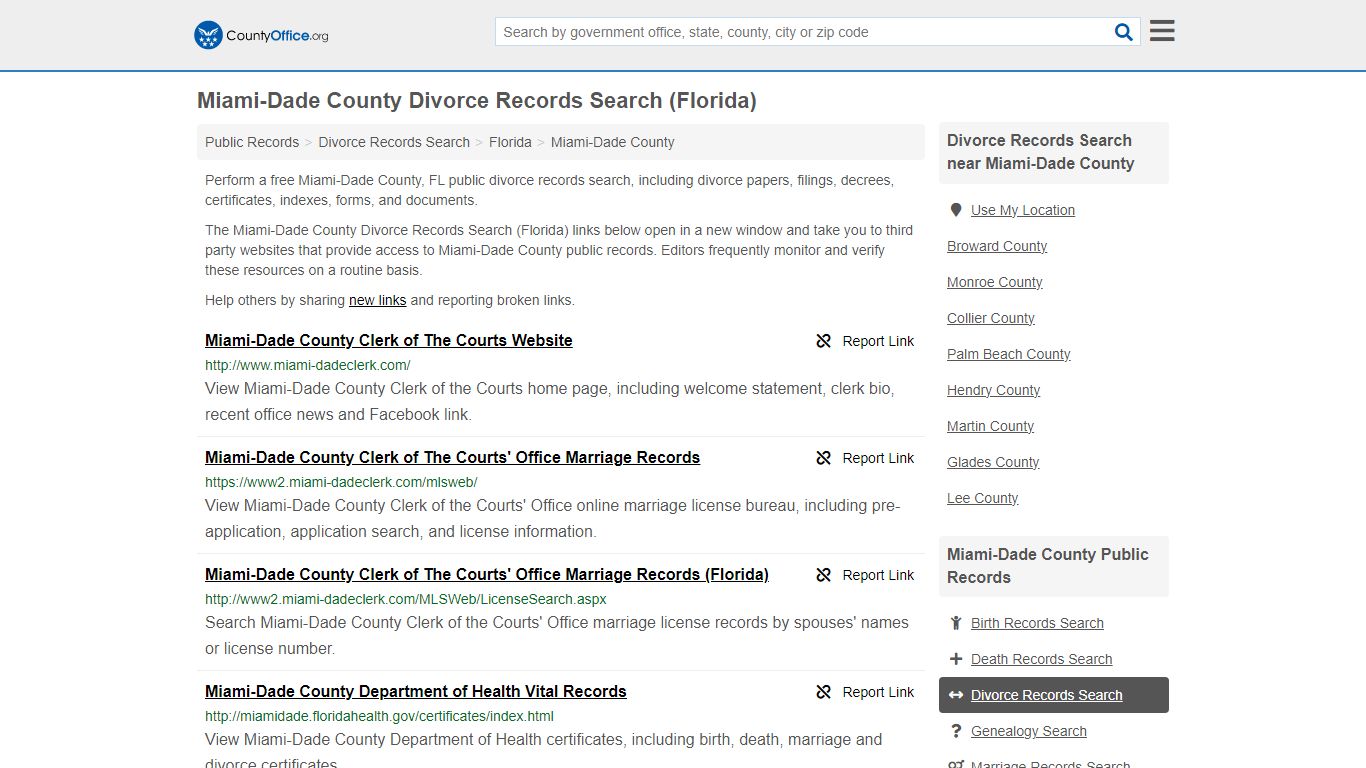 Miami-Dade County Divorce Records Search (Florida)