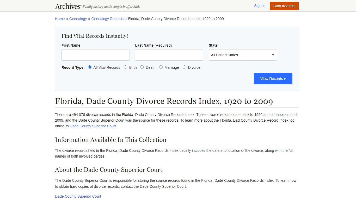 Florida, Dade County Divorce Records | Search Collections & Indexes